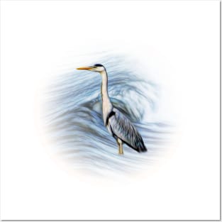 Grey heron Posters and Art